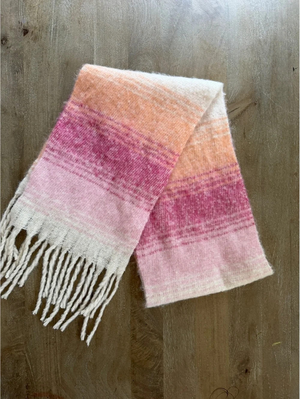 Old Navy Fringe Scarf NWT Pink Peach Orange Off White Lightweight Boho Wrap